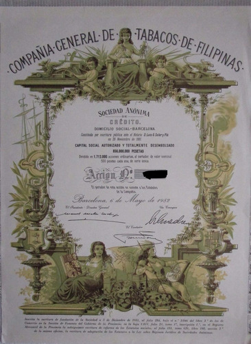 Escasa Accion/bono Cia General De Tabacos De Filipinas 1982!