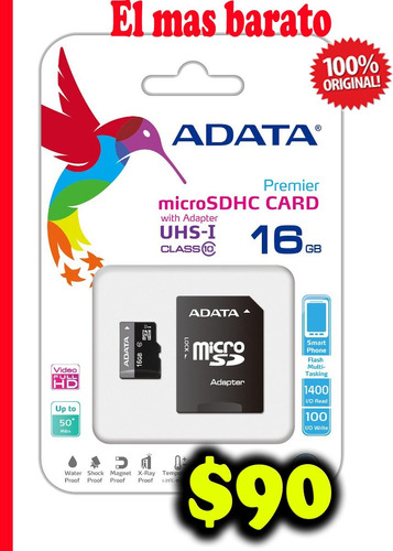 Clase10 Micro Sd 16gb Adata Uhsipremiercard El Mas Barato$90