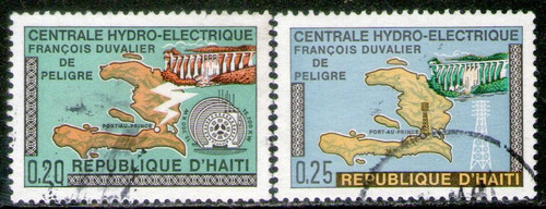 Haití 2 Sellos Usados Central Hidroeléctrica Año 1970
