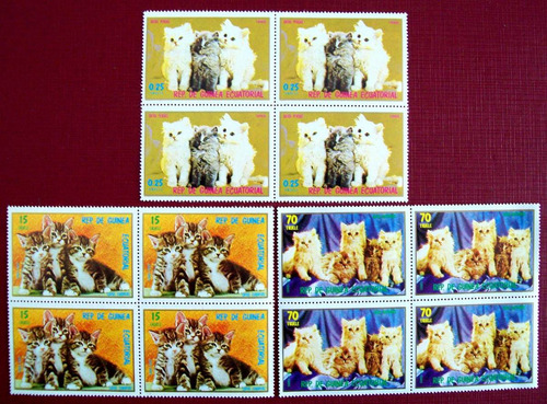 Guinea Ecuatorial, Gatos Serie 7 Bloques X 4 1974 Mint L6029