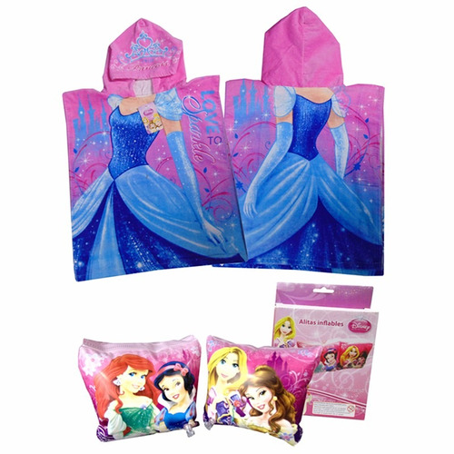 Toalla Poncho + Alitas Inflables Disney Princesas