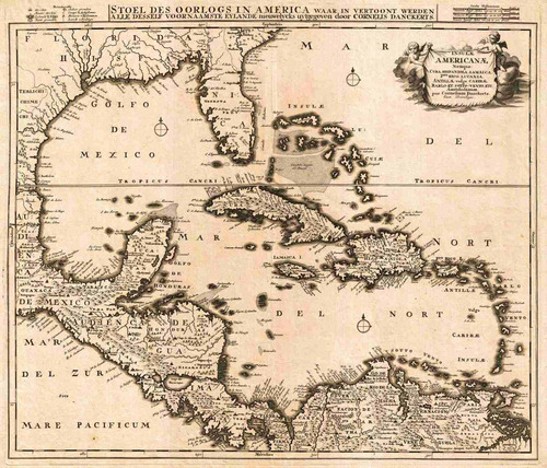 Lienzo Tela Mapa México Mar Caribe Florida Cuba 1696 90 X 77