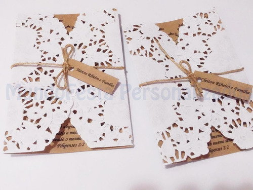 Imagem 6 de 6 de 100 Convite Casamento Kraft 10x15 Rendado Personalizado