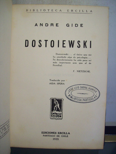 Adp Dostoiewski Andre Gide / Ed Ercilla 1935 Chile