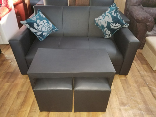 Sillón Sofa 3 Lugares Minimalista Mesa Y 2 Puff !