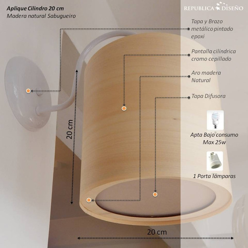 Aplique Pared Cili 20x20cm Madera Sabugueiro Diseño Nordico