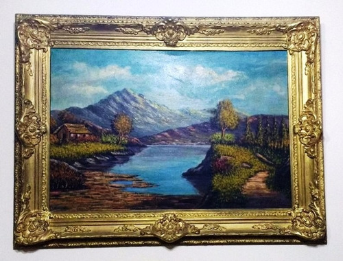 Pintura Cuadro Óleo Antiguo Marco Francés Dorado Grande