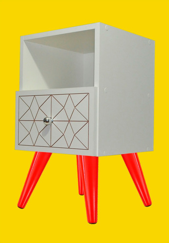 Criado Mudo Cabeceira Gaveta Telescopica Retro Pé Colorido