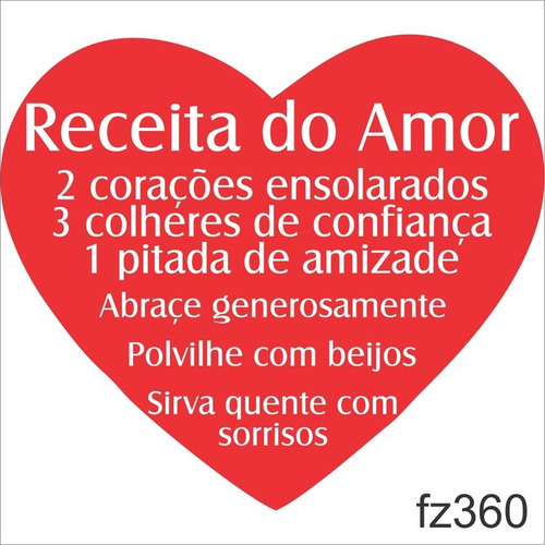 Adesivo Parede Frase Coração Receita Do Amor Fz360