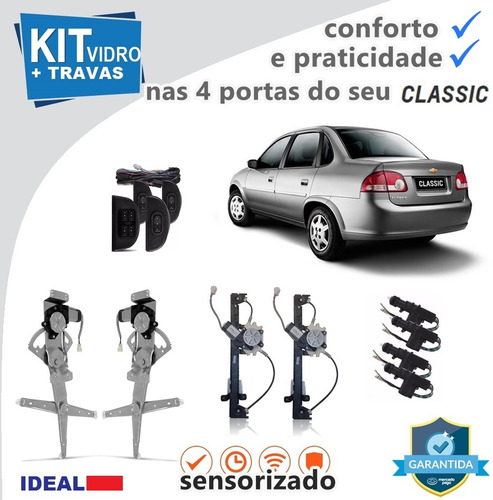 Kit Vidro Elétrico Corsa Classic 2014 4 Portas+travas