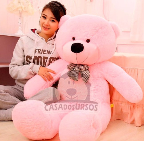 Urso Rosa Gigante Grande Pelúcia 140 Cm Cheio + Frete Grátis