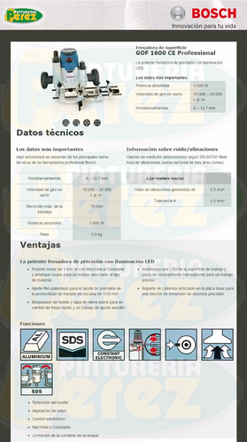 Imagen 5 de 5 de Fresadora Router De Cantos Bosch Gof 1600 Con Luz De Led