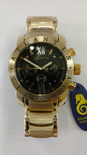 Relógio Original Atlantis Bv Dourado Masculino Nota E Caixa