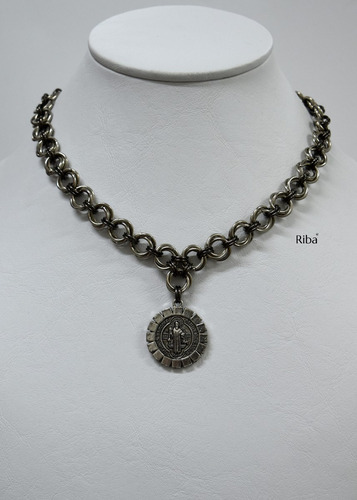 Collar Medieval Riba Y Medalla San Benito Doble Faz