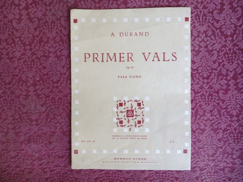 Primer Vals, A. Durand Partop. 83 Partitura Para Piano