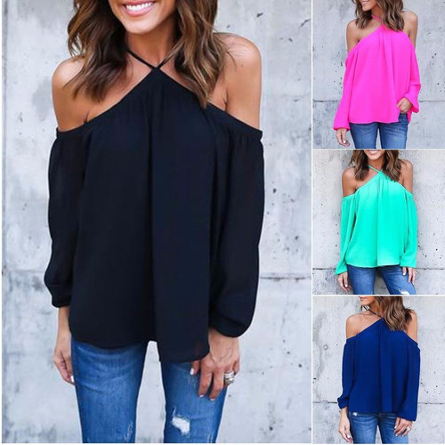 Blusa Sexy Seda Con Hombros Descubiertos (hasta Talle 4xl)