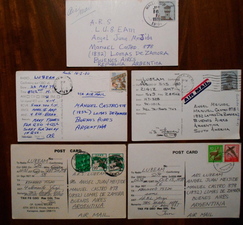 5 Tarjetas Postales De Radio Aficionados Japon  Usa 70s 80s