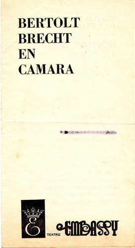 Programa Bertolt Brecht En Camara  -  Teatro Embassy    1972
