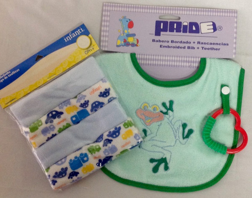 Babero Bordado Ranita Para Bebe + 4 Toallas Faciales Para 0m