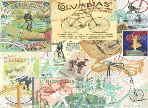 Bicicletas En Collage De Posters Antiguos - Lámina 45x30 Cm.