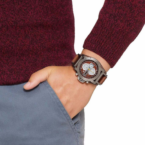 Reloj Fossil Mod. Jr1157 Plateado Correa Cafe Para Hombre