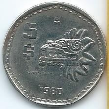 Moneda  De  México  5  Pesos  1980  Para  Llevar  Ya