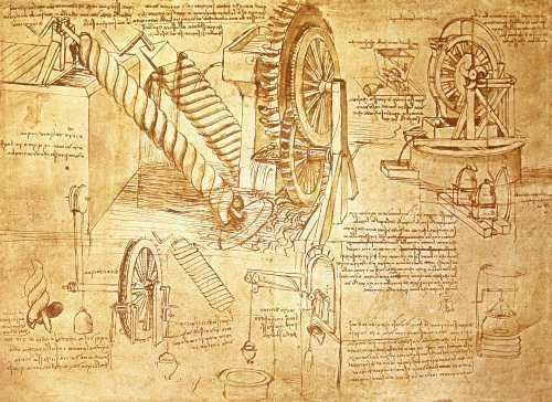 Leonardo Da Vinci - Ruedas Hidraulicas - Lámina 45x30 Cm.
