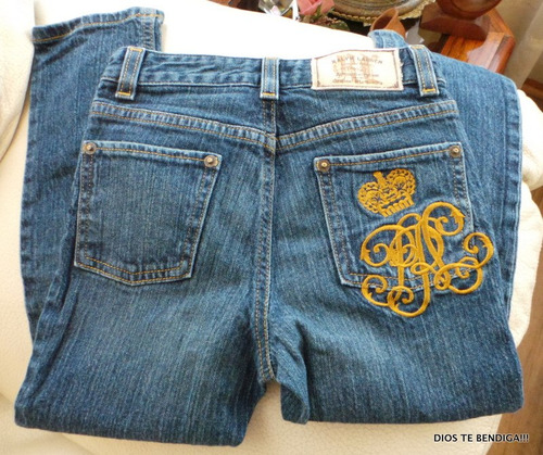 Ralph Lauren Jeans Bordados Dorado Talla 7 Niña