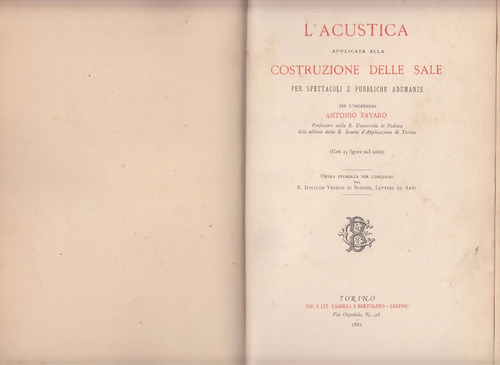 1882 Acustica Applicatta Costruzzione Delle Sale Favaro Raro