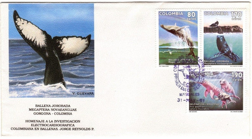 Ballena Jorobada Sobre De Primer Día 1991 Fauna Colombiana