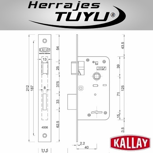 Imagen 3 de 4 de Cerradura Kallay 4006 Frente Ancho Seguridad Casa Puerta