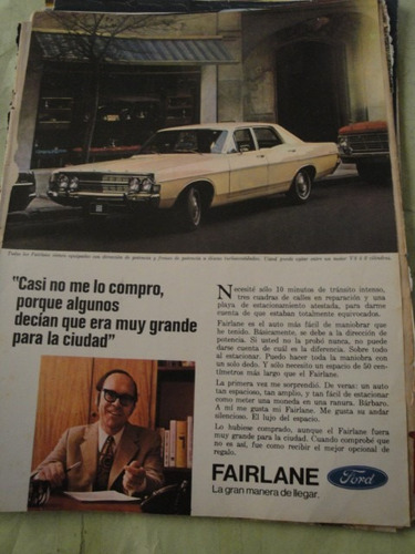 Publicidad Ford Fairlane Año 1972 Hoja Sola