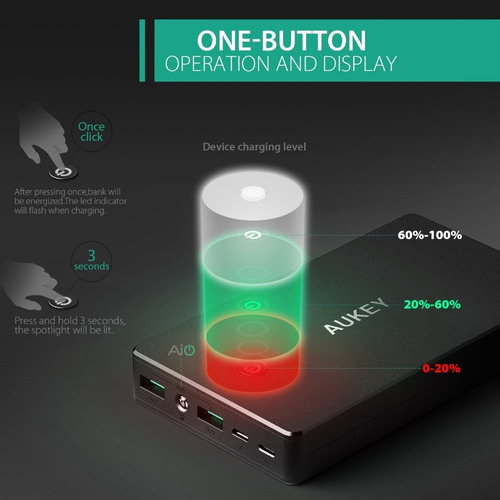 Aukey 20000 Mah Rapida Cargador Bateria Externa Power Bank