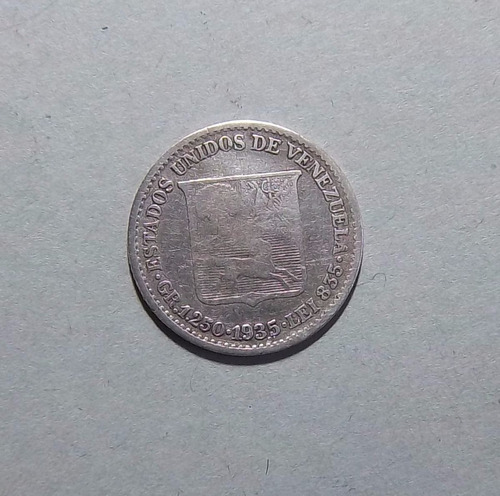Venezuela 25 Céntimos 1935 Plata Bueno Y 20