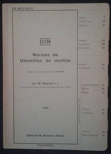 Din Normas De Utensilios De Medida 1945 M Balzola