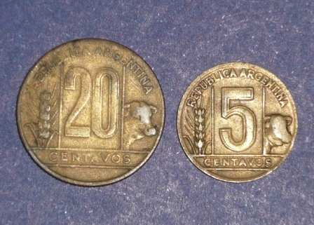 2 Moneda Argentina 5 Centavos 1949 20 Centavos 1948 Libertad