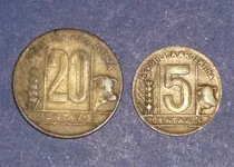 Comprar 2 Moneda Argentina 5 Centavos 1949 20 Centavos 1948 Libertad