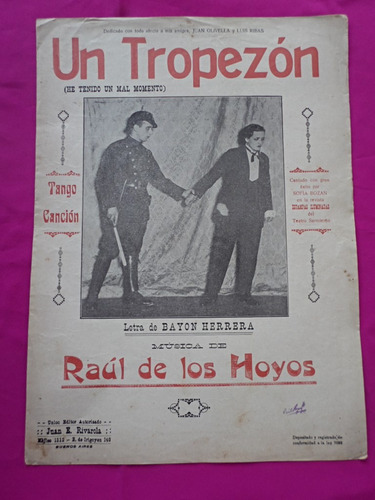 Partitura Un Tropoezon Tango Cancion Bayon Herrera R. Hoyos