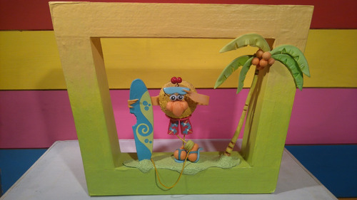 Cuadro Corporeo 3d Super Pollo Surf Playa Nuevo