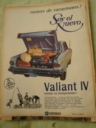 Publicidad Valiant 4 Año 1965 Hoja Sola