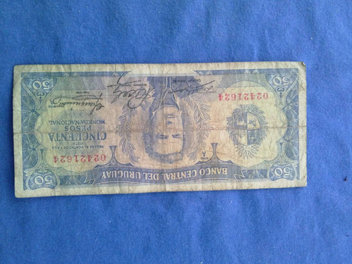 Billete De Uruguay De 50 Pesos  Serie A
