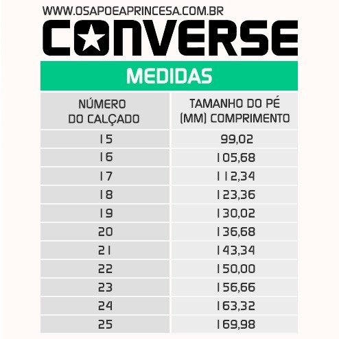 tabela medidas all star