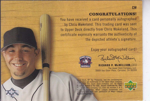 2000 Sp Top Prospects Autografo Chris Wakeland (Usado)