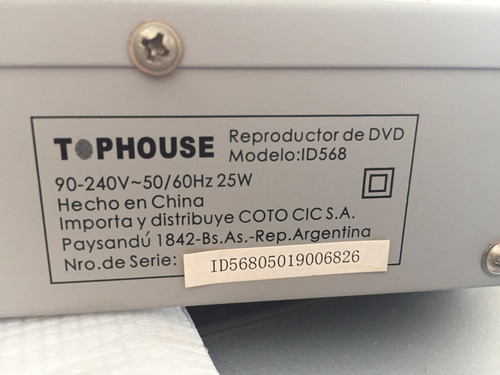 Reproductor Dvd Top House Id588 Para Repuestos