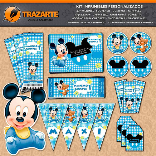 Kit Imprimible Mickey Bebé Personalizado Candy Bar