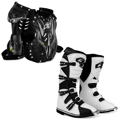 Kit Bota Combat Branca Colete Preto Pro Tork Trilha Cross