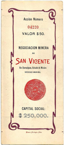 Imagen 1 de 3 de Accion Minera De De San Vicente 1905