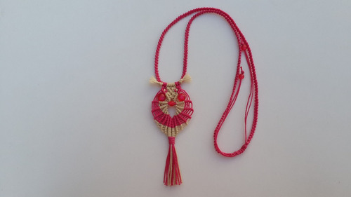 Collar Búho Fucsia Macramé De 15 Hilos Encerados. Último!