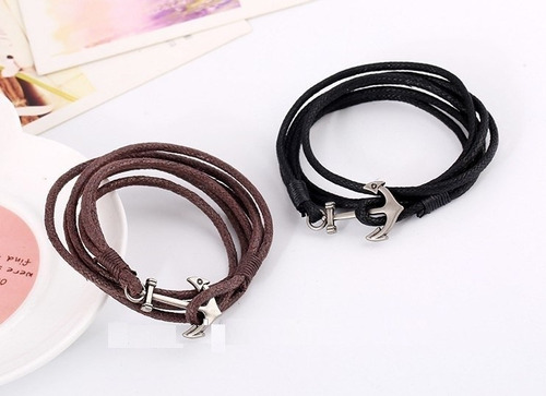 Pulsera Ancla, Cuerda Color Negro Y Cafe Oferta 2x1