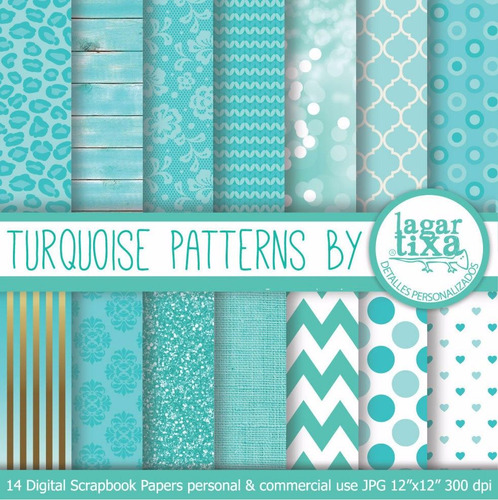 Kit Imprimible Pack Fondos Turquesa Clipart